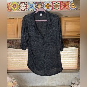 Women's Black Heather Button-Front Lightweight Shirt - Unknown Brand